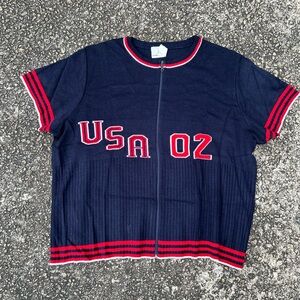 Navy and Red USA Zip-Up Sweater